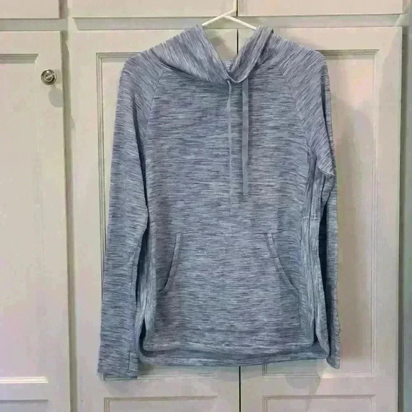 Talbots Cowl Neck Heathered Blue Pullover Jacket Petite Medium Sweatshirt - Picture 2 of 4